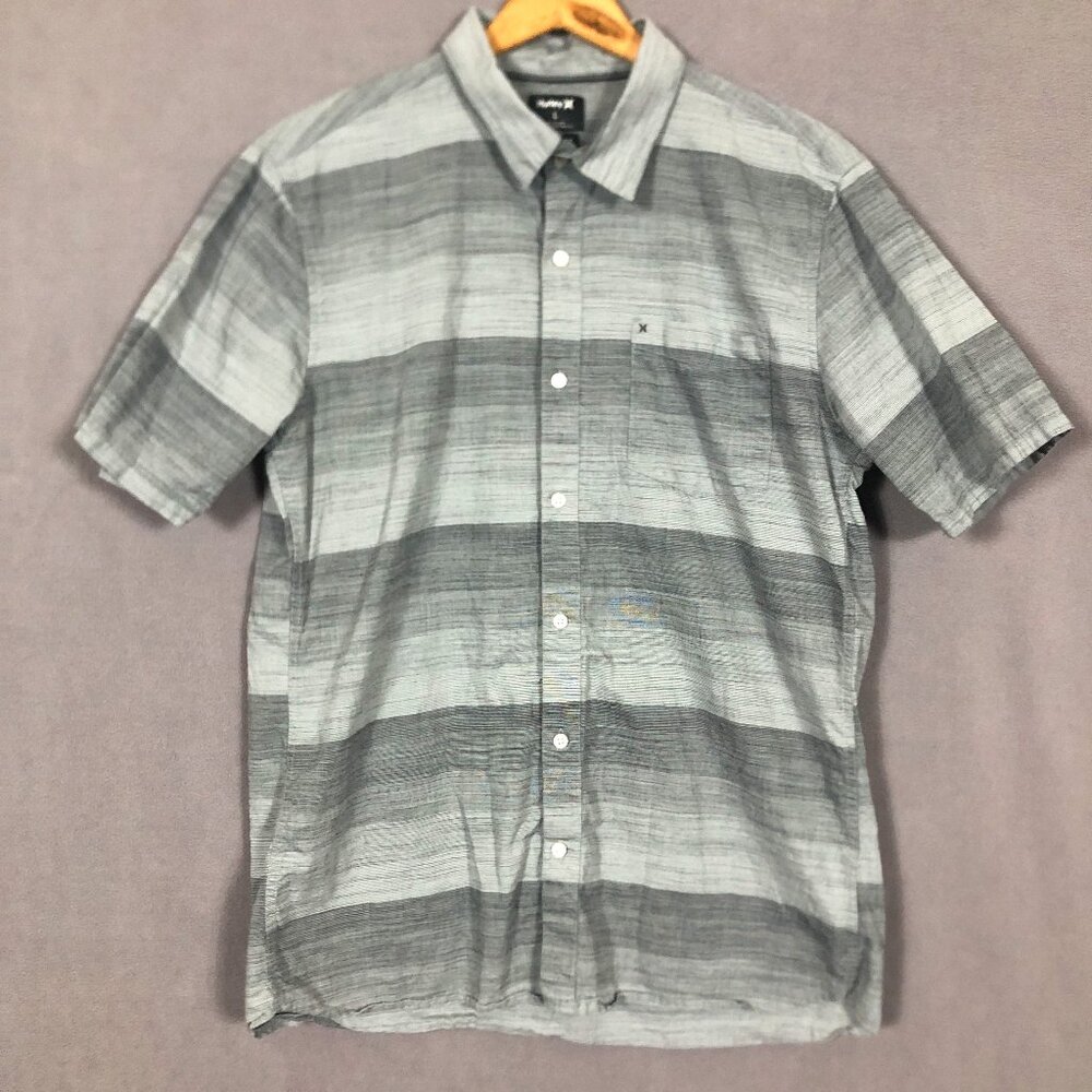 Hurley Men's Morris Gray Ombre Button Up Shirt Short Sleeve Size L Tailored Fit